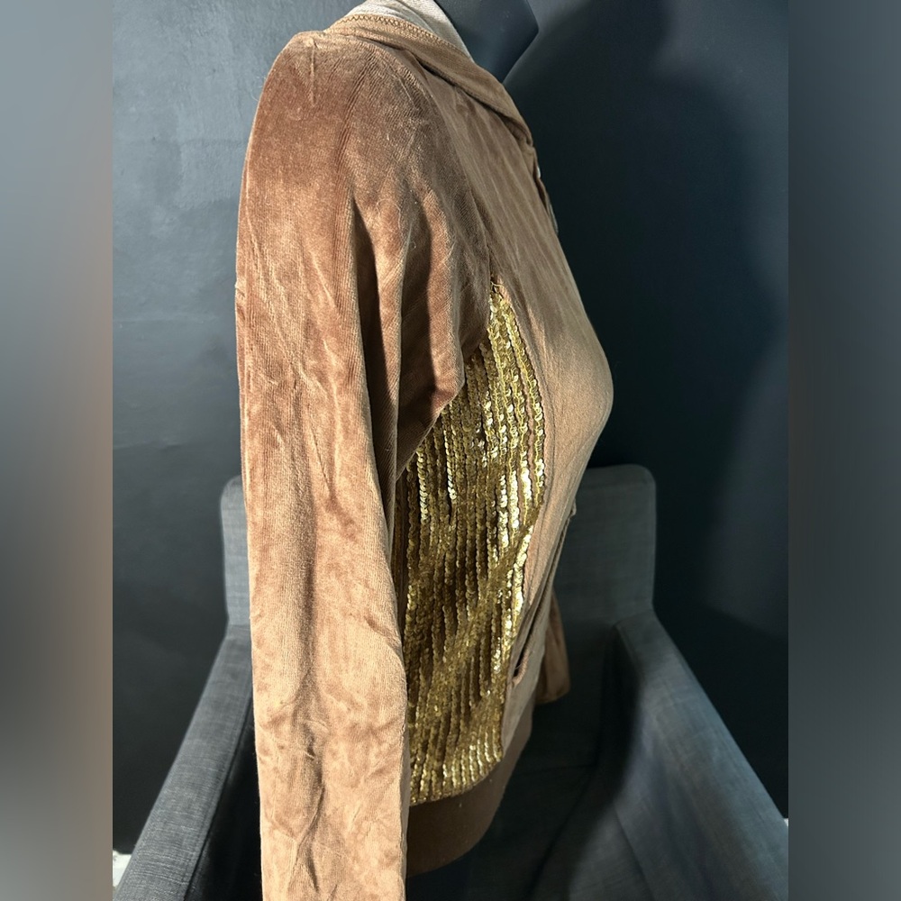 Brown & Gold Velvet Women's Jacket Large Apollo - Picture 3 of 5